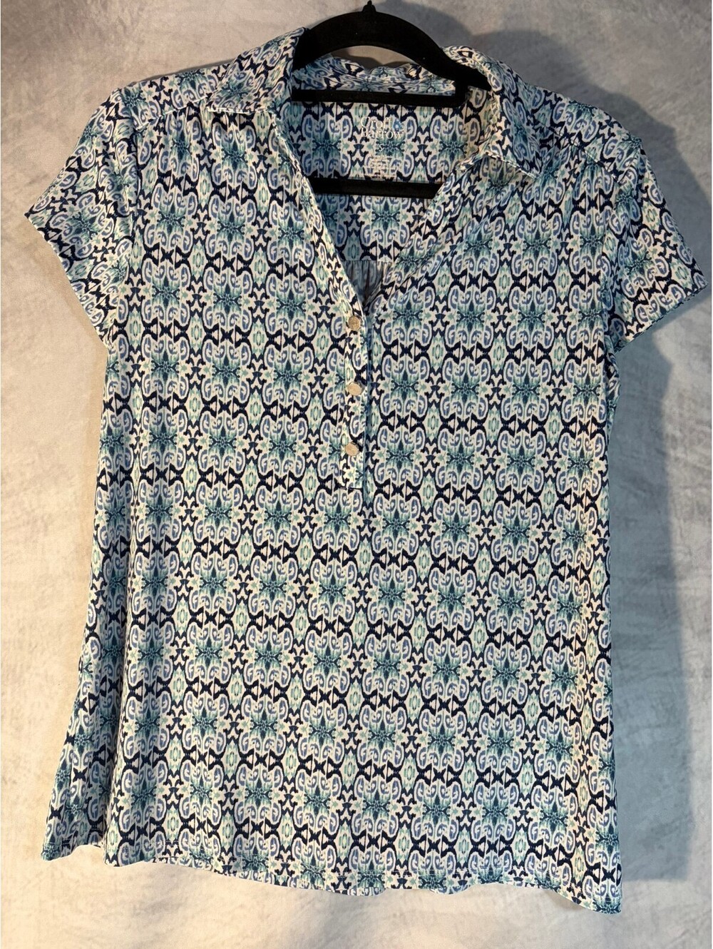Croft & Barrow Women's Blue & Teal Geometric Print Polo Top Size Small